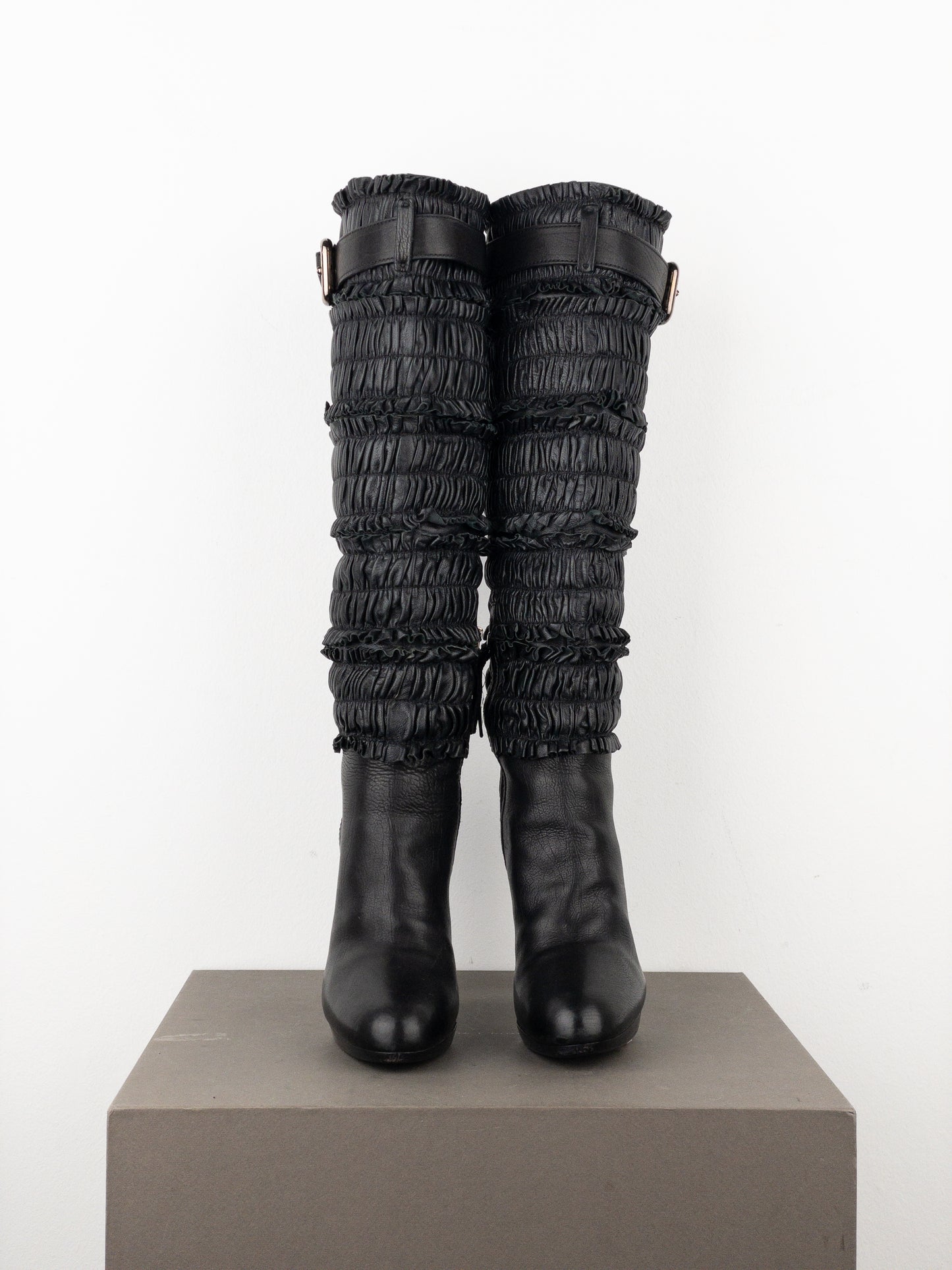 Miu Miu 2000s Knee-High Ruffle Heel Boots