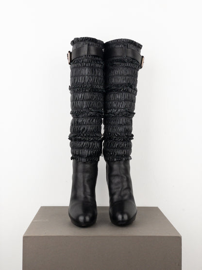 Miu Miu 2000s Knee-High Ruffle Heel Boots