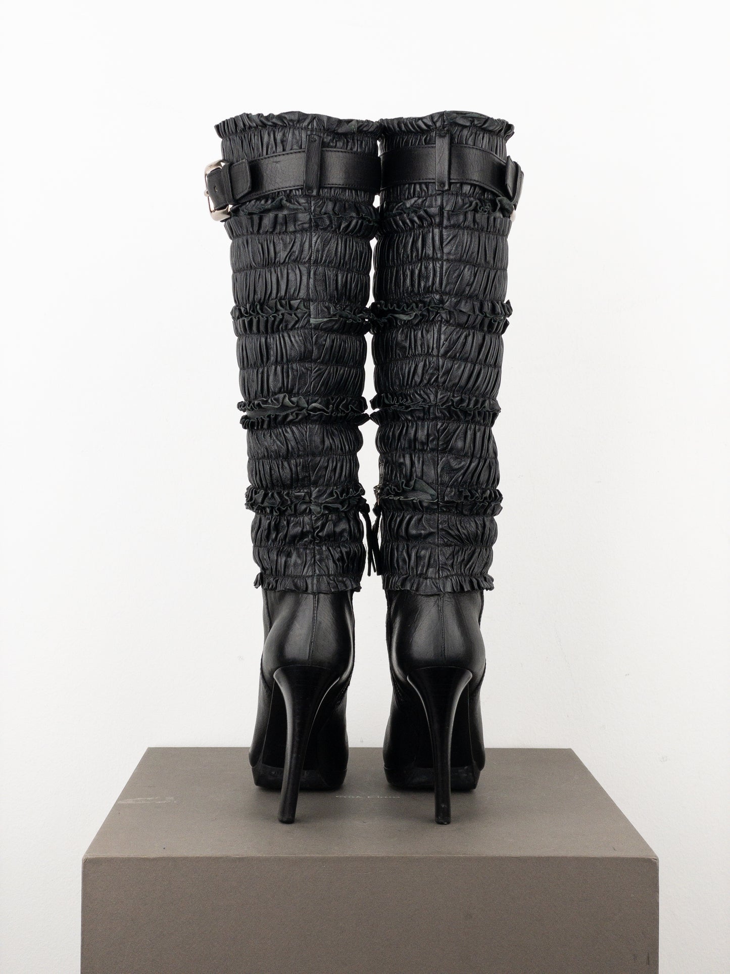 Miu Miu 2000s Knee-High Ruffle Heel Boots