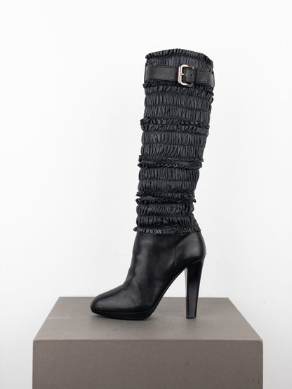 Miu Miu 2000s Knee-High Ruffle Heel Boots