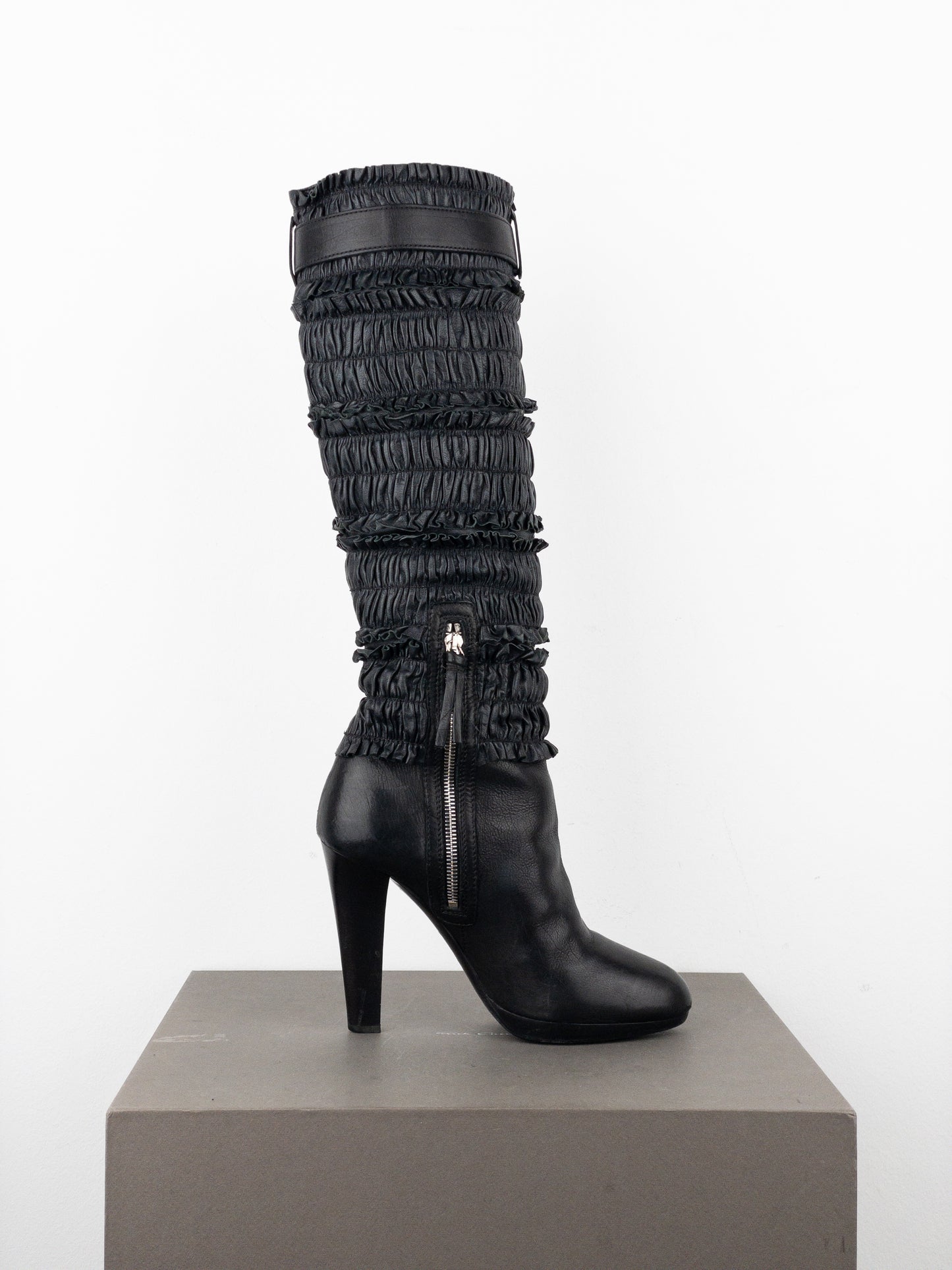Miu Miu 2000s Knee-High Ruffle Heel Boots