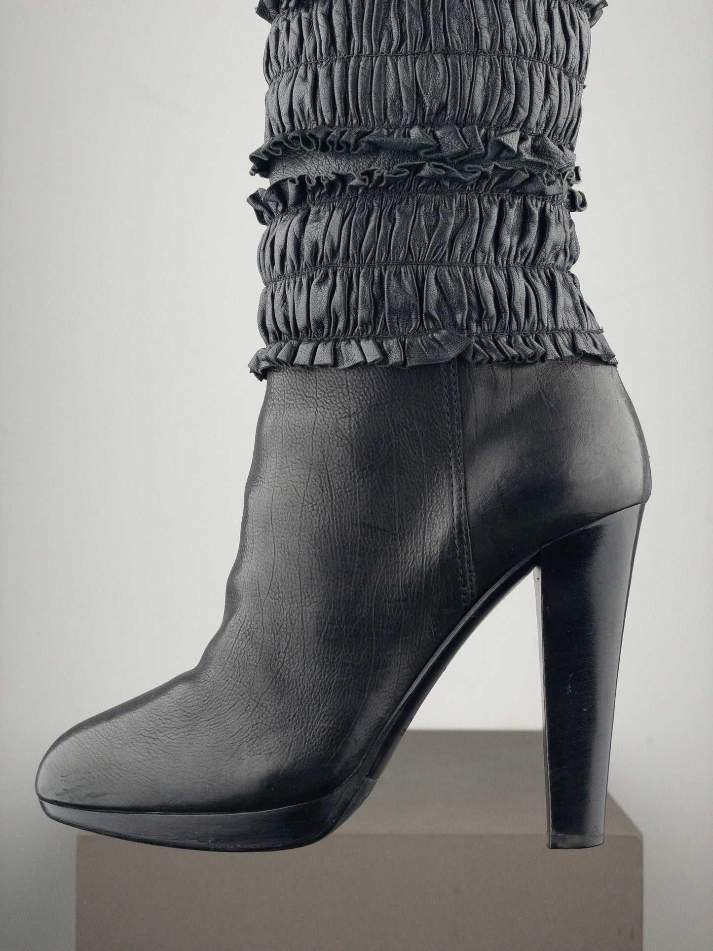 Miu Miu 2000s Knee-High Ruffle Heel Boots
