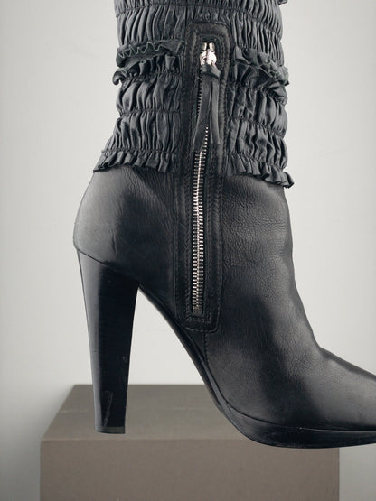 Miu Miu 2000s Knee-High Ruffle Heel Boots