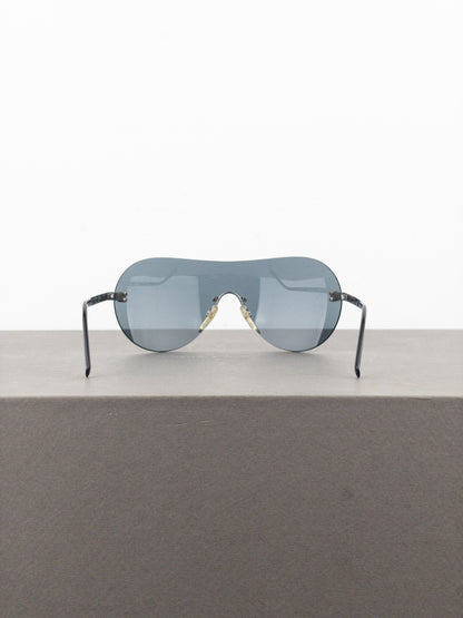 Chanel 2000s ‘108/87’ CC Rimless Aviator Wrap Mask Shield Sunglasses