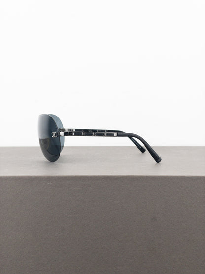 Chanel 2000s ‘108/87’ CC Rimless Aviator Wrap Mask Shield Sunglasses