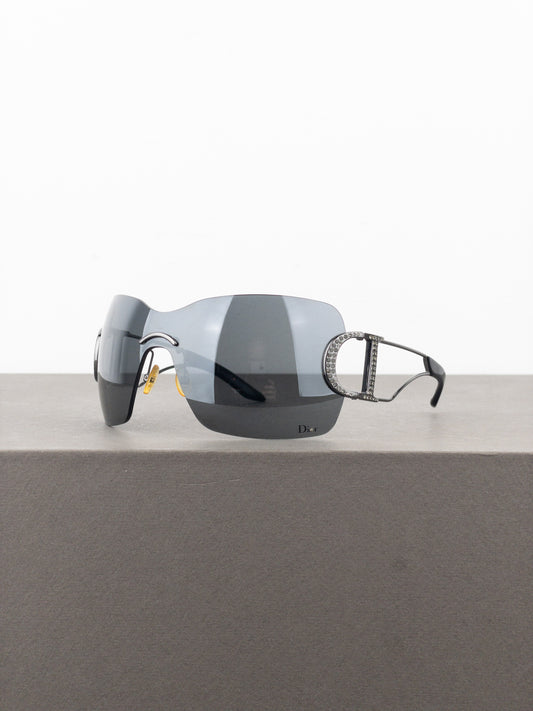 Dior by Galliano 2000s ‘Diorly 1’ Rhinestone Wrap Mask Shield Sunglasses