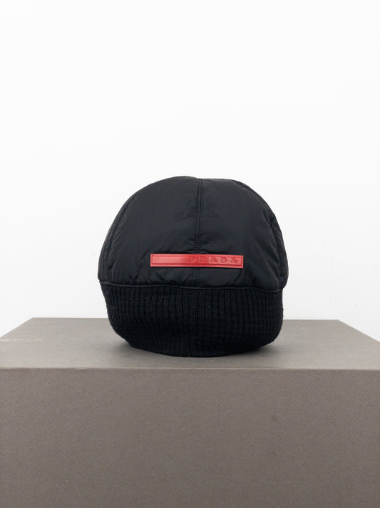 Prada 2000s Linea Rossa Red Tab Technical Hybrid Beanie