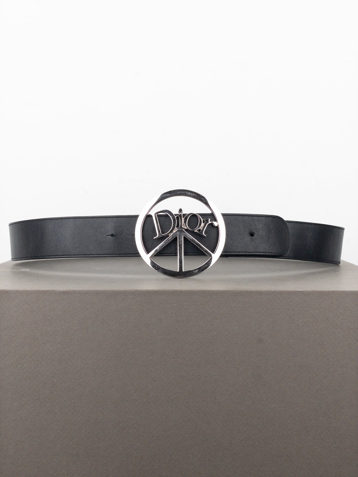 Dior by Galliano SS05 Peace Sign Logo Buckle Leather Belt