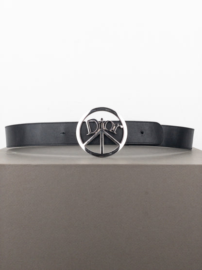 Dior by Galliano SS05 Peace Sign Logo Buckle Leather Belt