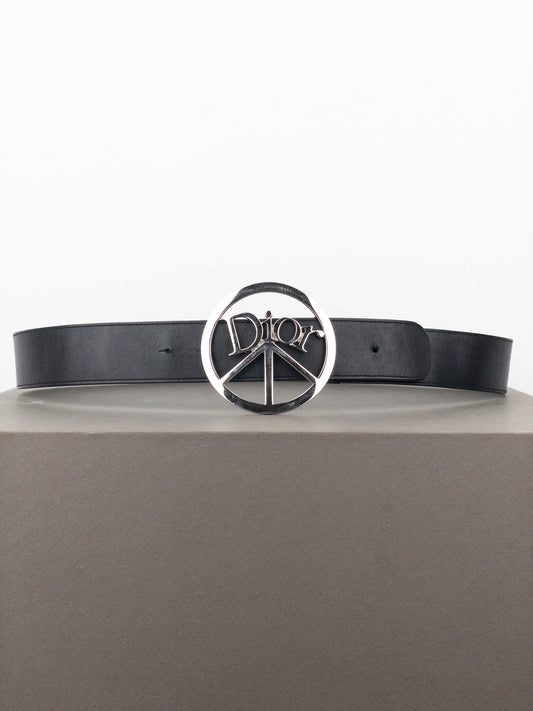 Dior by Galliano SS05 Peace Sign Logo Buckle Leather Belt