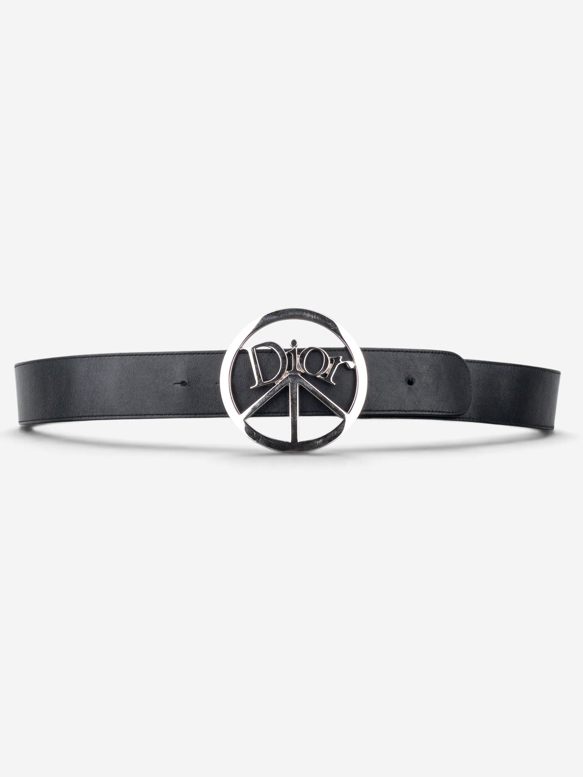 Dior by Galliano SS05 Peace Sign Logo Buckle Leather Belt