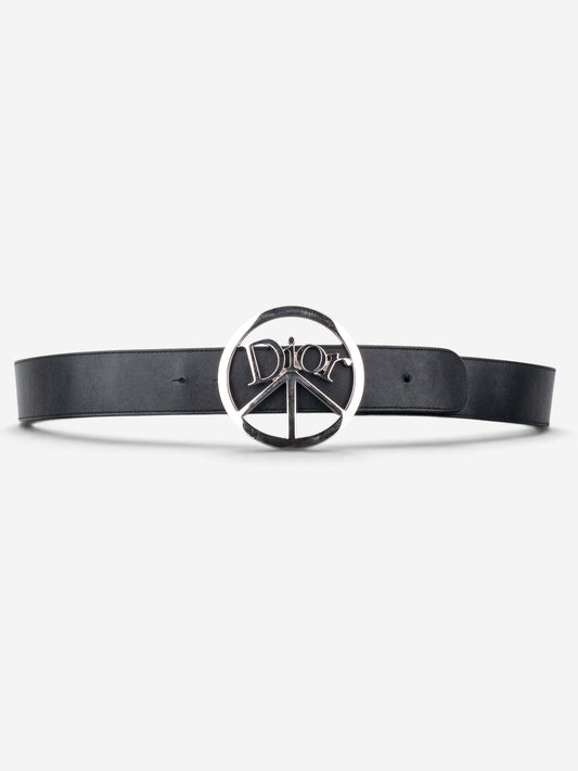 Dior by Galliano SS05 Peace Sign Logo Buckle Leather Belt