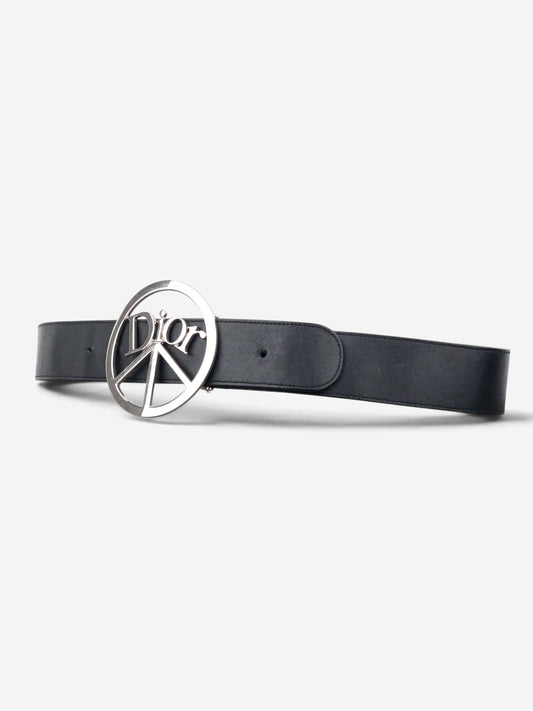 Dior by Galliano SS05 Peace Sign Logo Buckle Leather Belt