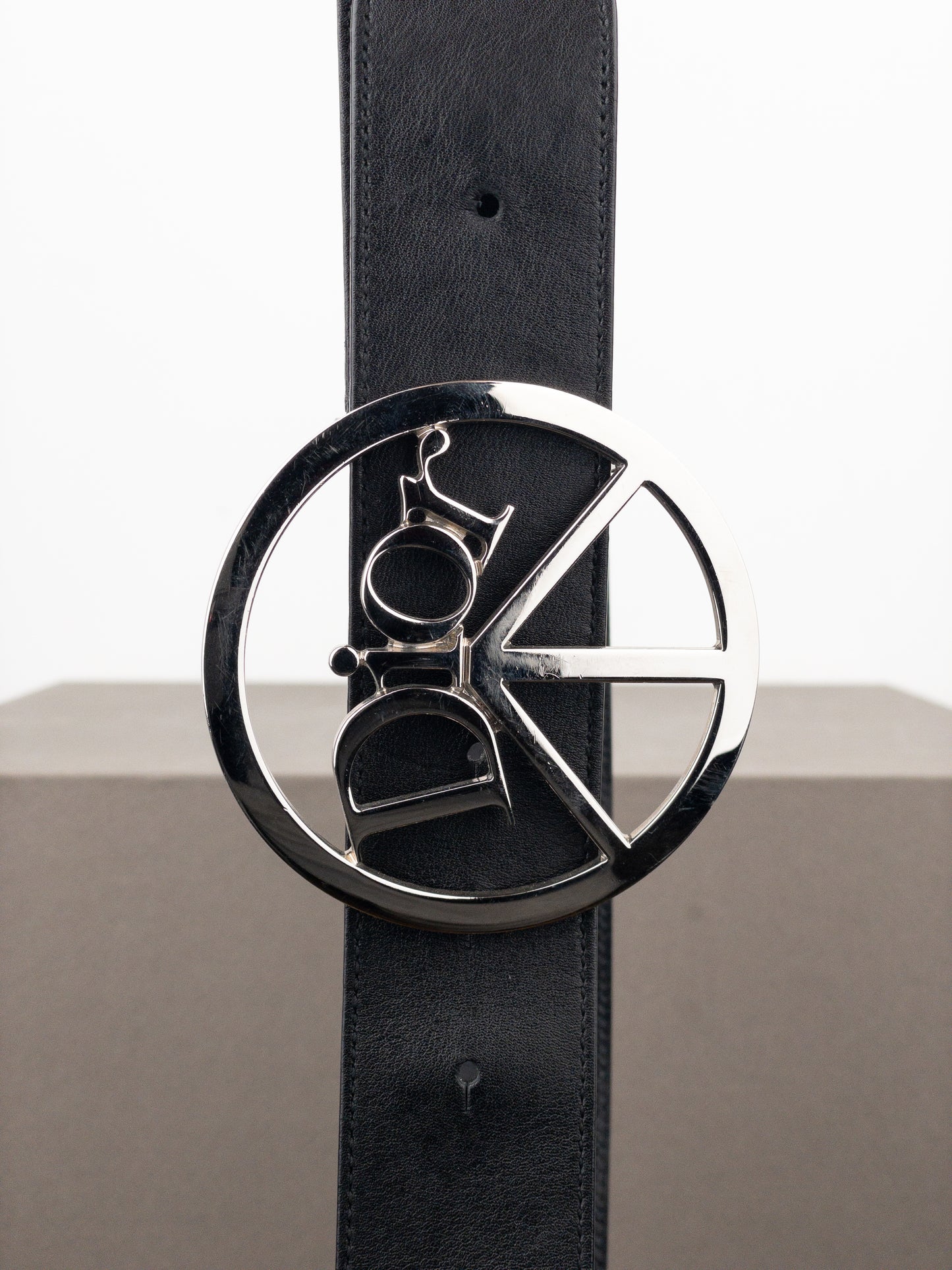 Dior by Galliano SS05 Peace Sign Logo Buckle Leather Belt