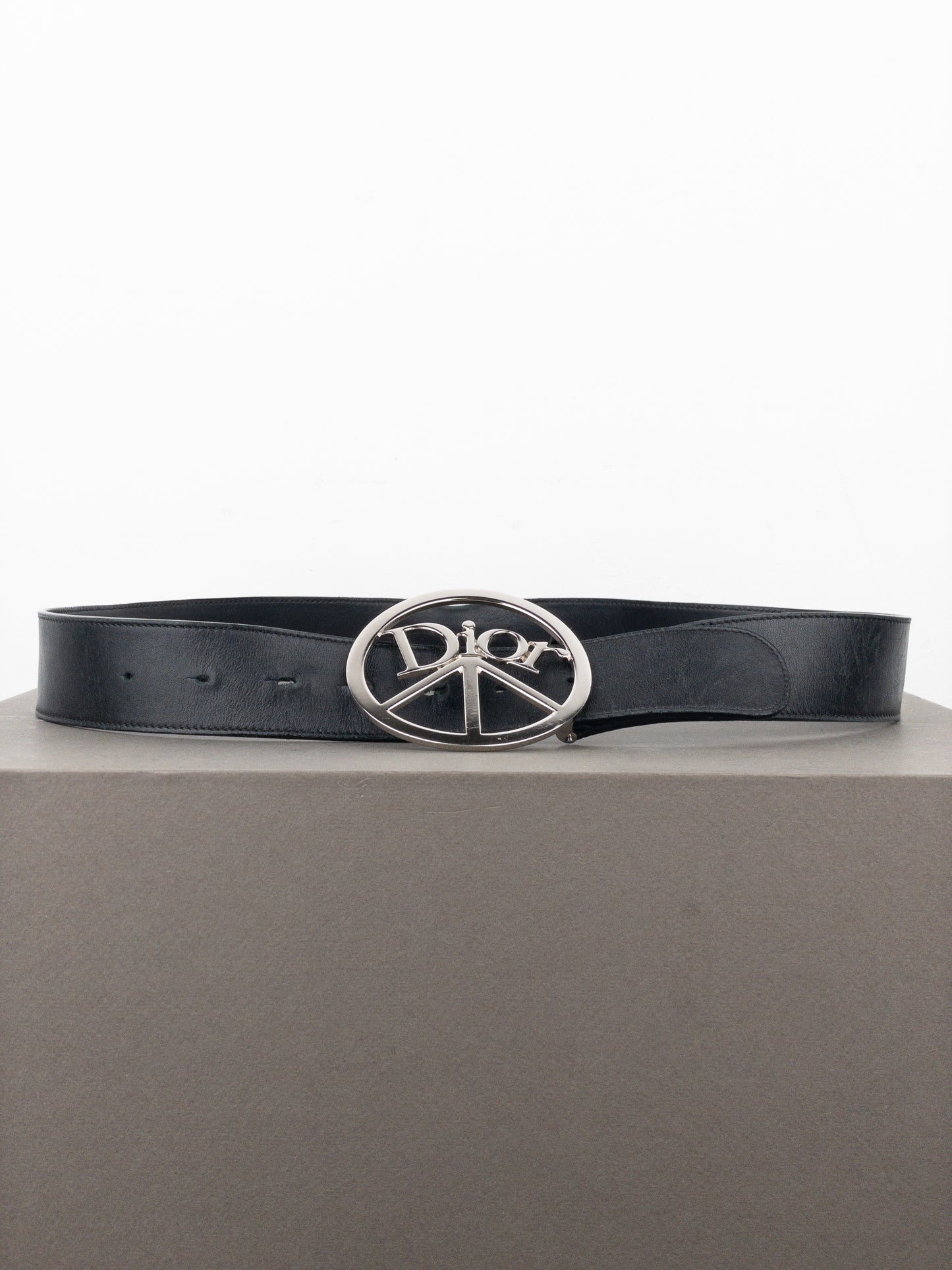 Dior by Galliano SS05 Peace Sign Logo Buckle Leather Belt