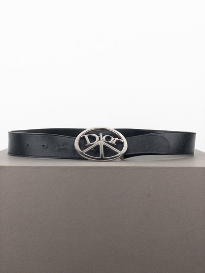 Dior by Galliano SS05 Peace Sign Logo Buckle Leather Belt
