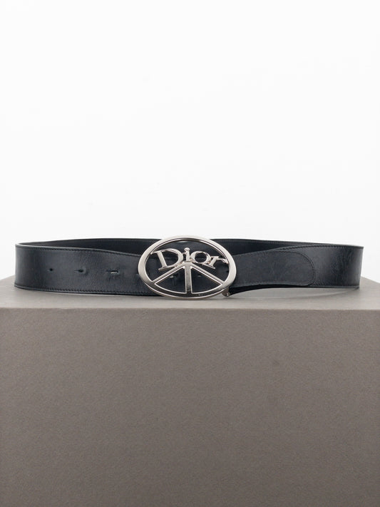 Dior by Galliano SS05 Peace Sign Logo Buckle Leather Belt