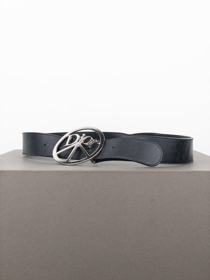 Dior by Galliano SS05 Peace Sign Logo Buckle Leather Belt