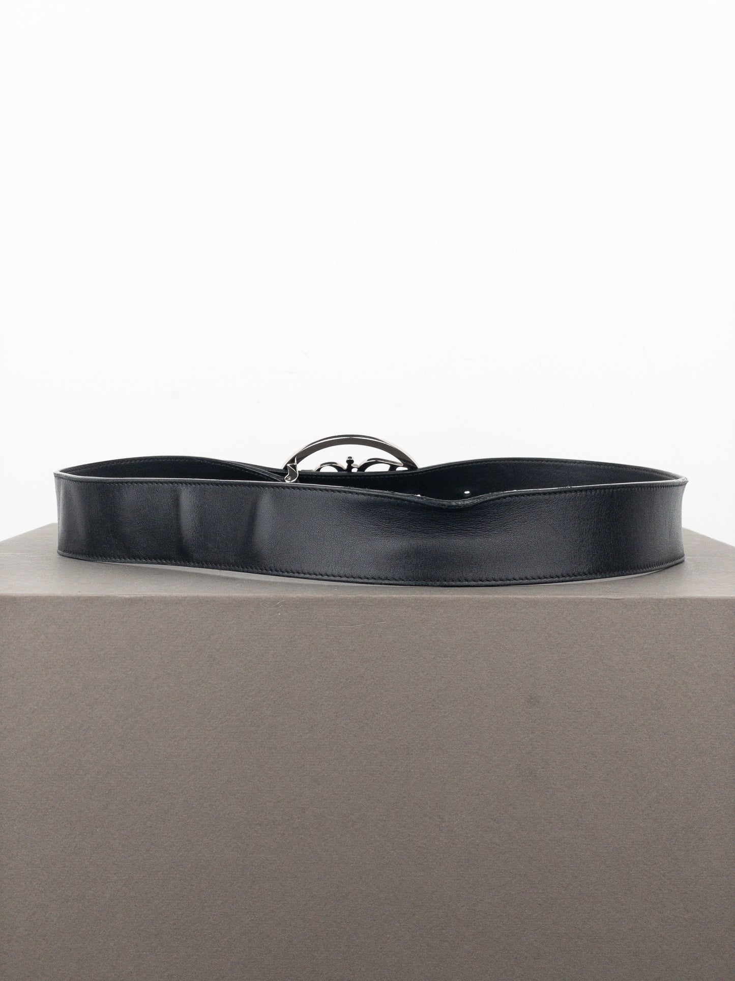 Dior by Galliano SS05 Peace Sign Logo Buckle Leather Belt