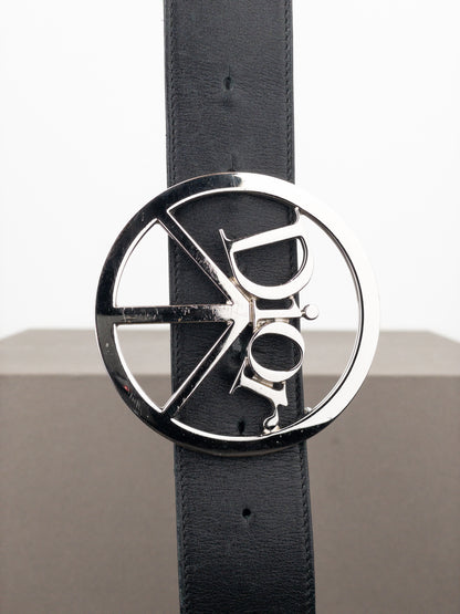 Dior by Galliano SS05 Peace Sign Logo Buckle Leather Belt