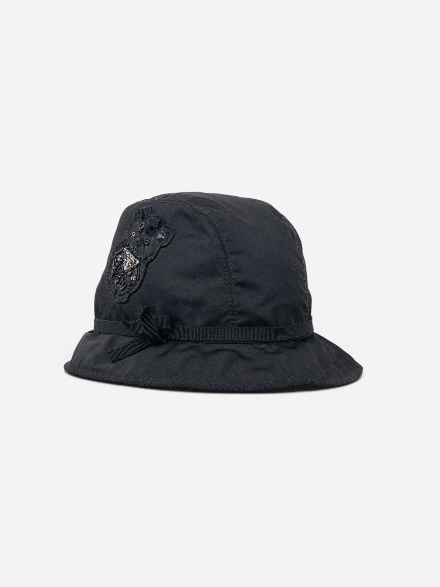 Prada 2000s Rhinestone Triangle Logo Bucket Hat