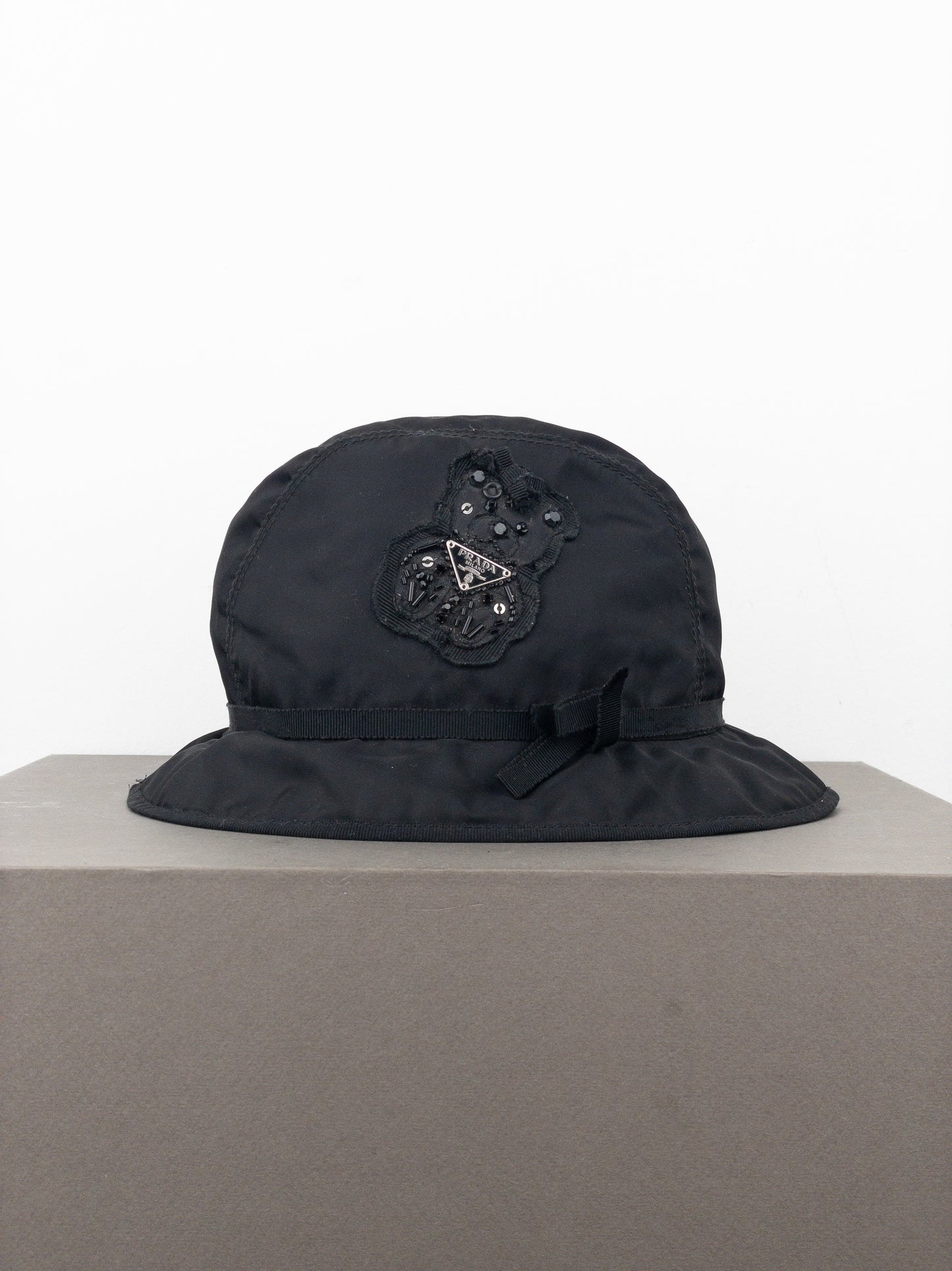 Prada 2000s Rhinestone Triangle Logo Bucket Hat