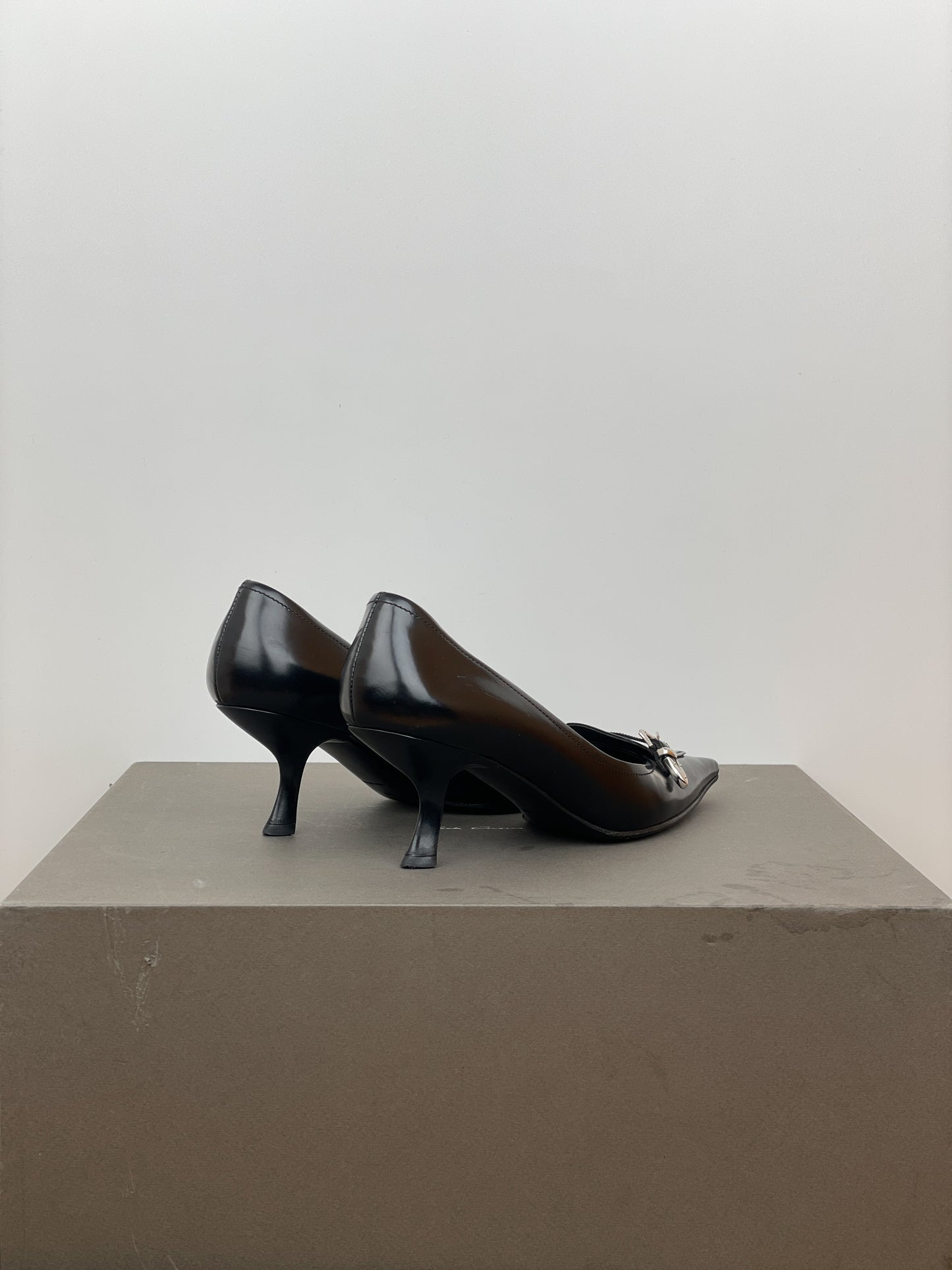 Prada 2000s Pointed Toe Buckle Kitten Heel Pumps