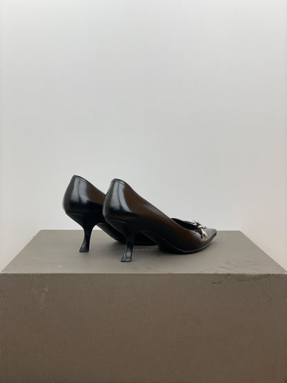 Prada 2000s Pointed Toe Buckle Kitten Heel Pumps