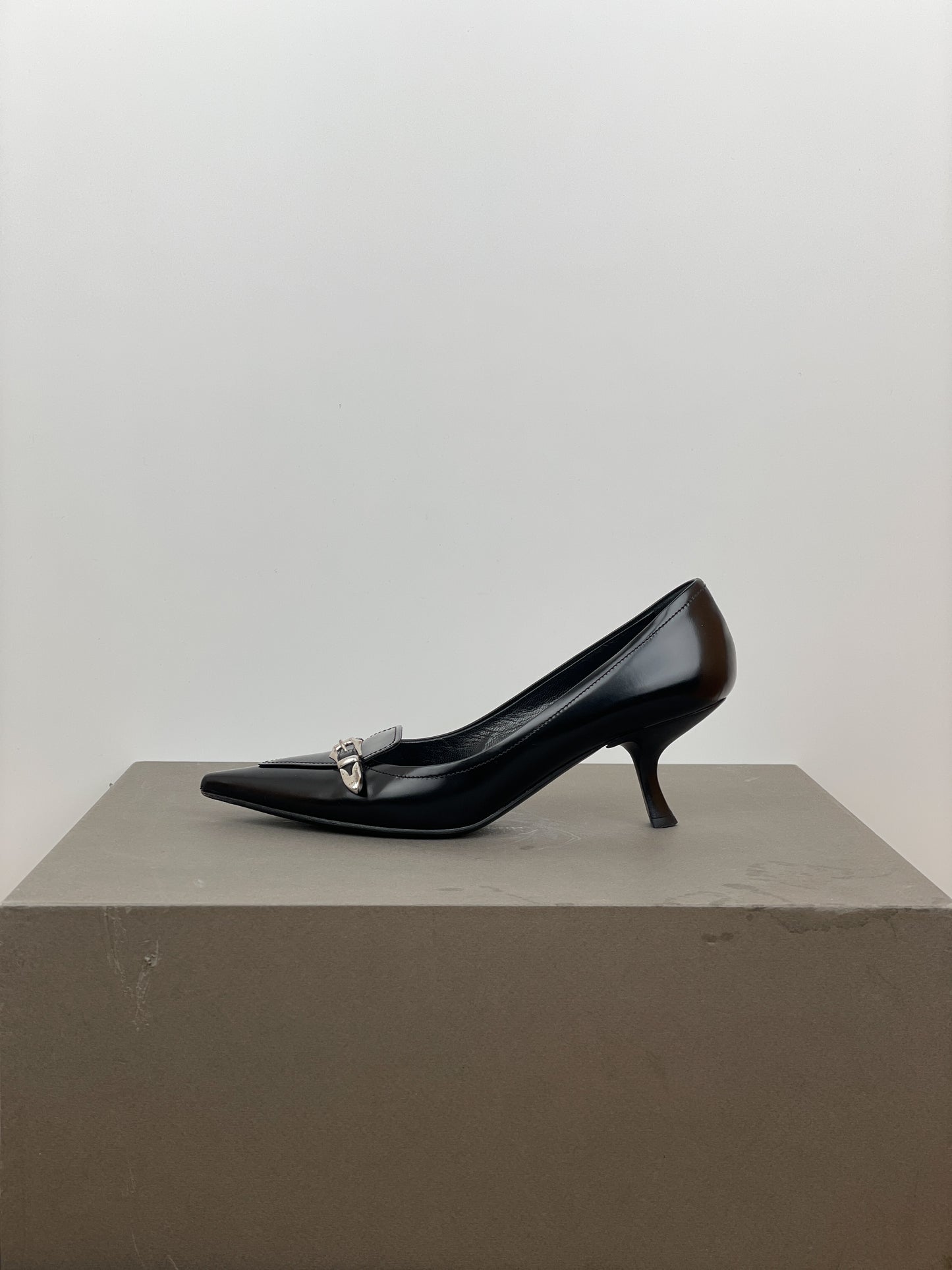 Prada 2000s Pointed Toe Buckle Kitten Heel Pumps