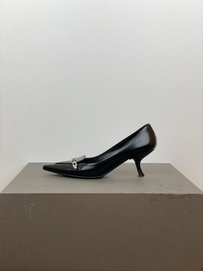 Prada 2000s Pointed Toe Buckle Kitten Heel Pumps