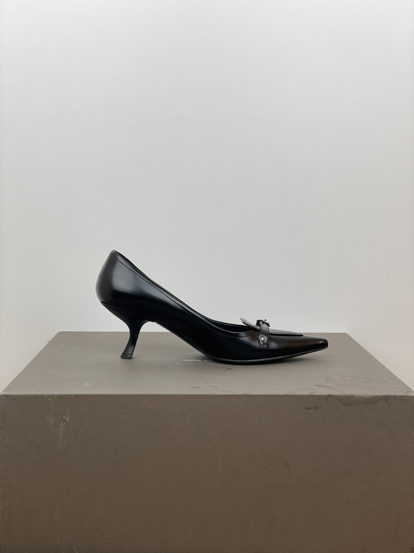 Prada 2000s Pointed Toe Buckle Kitten Heel Pumps