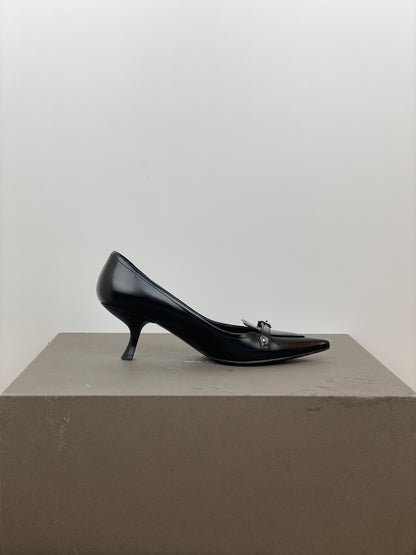 Prada 2000s Pointed Toe Buckle Kitten Heel Pumps