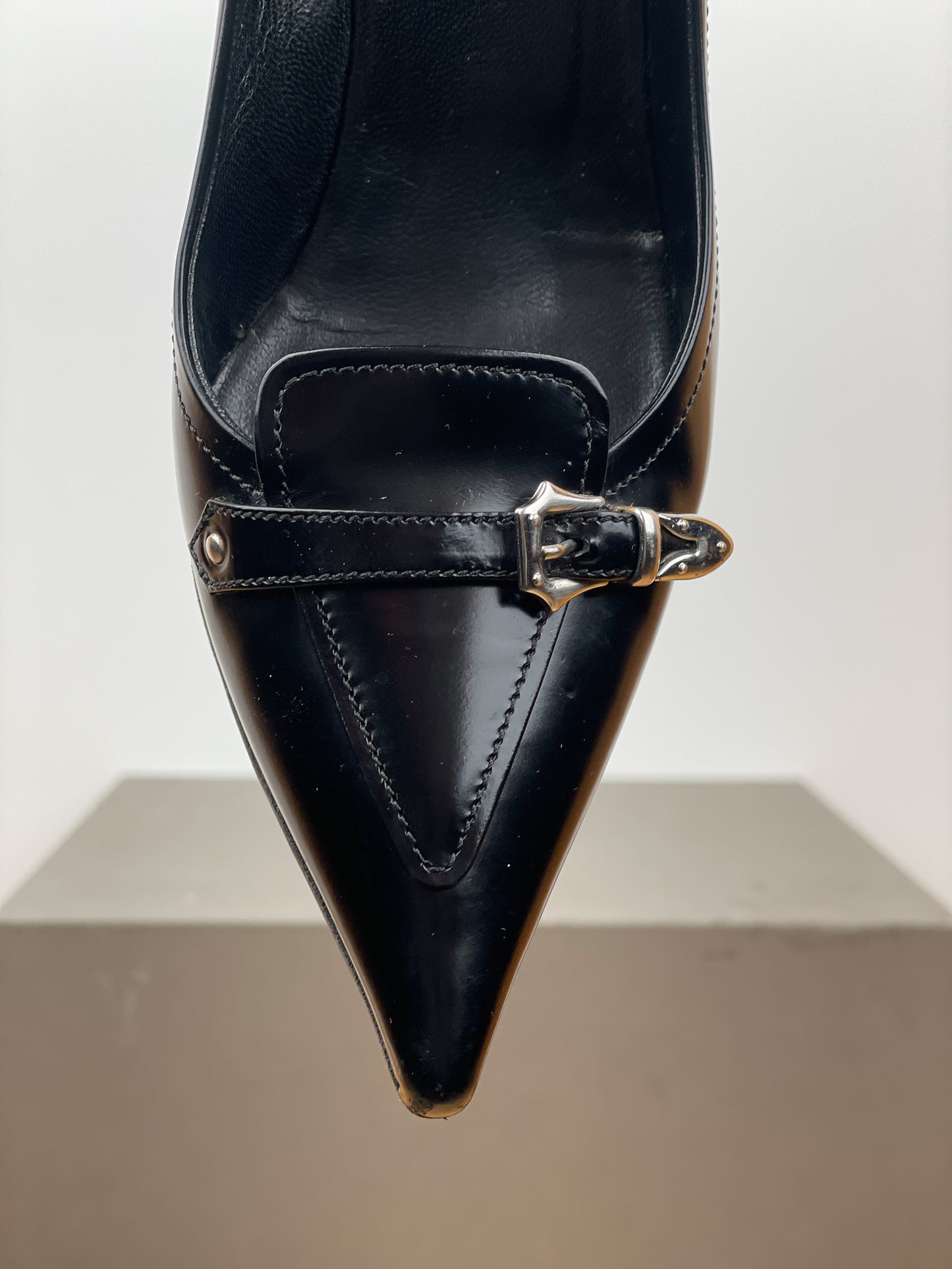 Prada 2000s Pointed Toe Buckle Kitten Heel Pumps