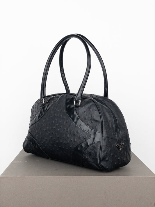 Prada SS00 Ostrich Leather Bowling Shoulder Bag