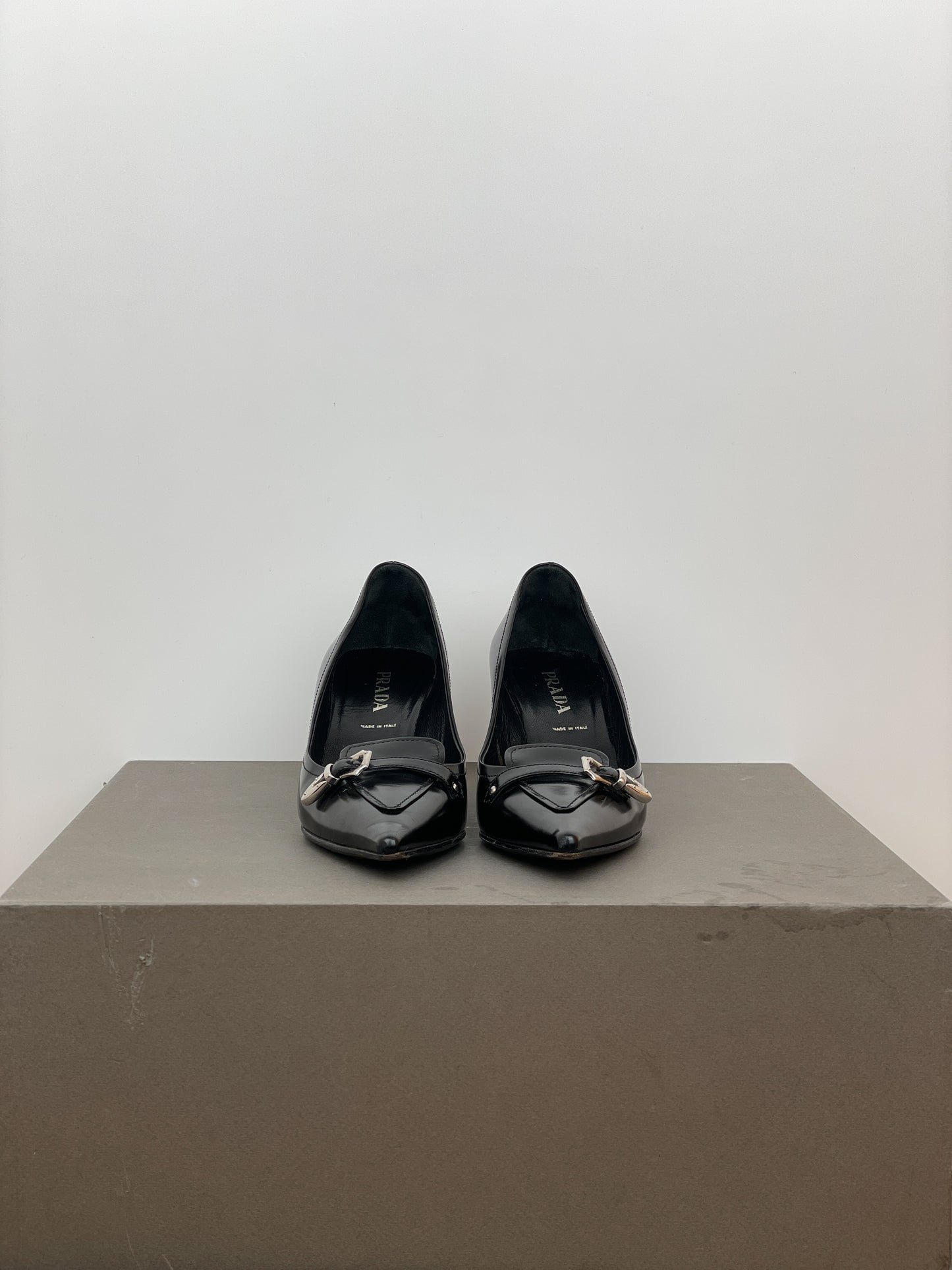 Prada 2000s Pointed Toe Buckle Kitten Heel Pumps