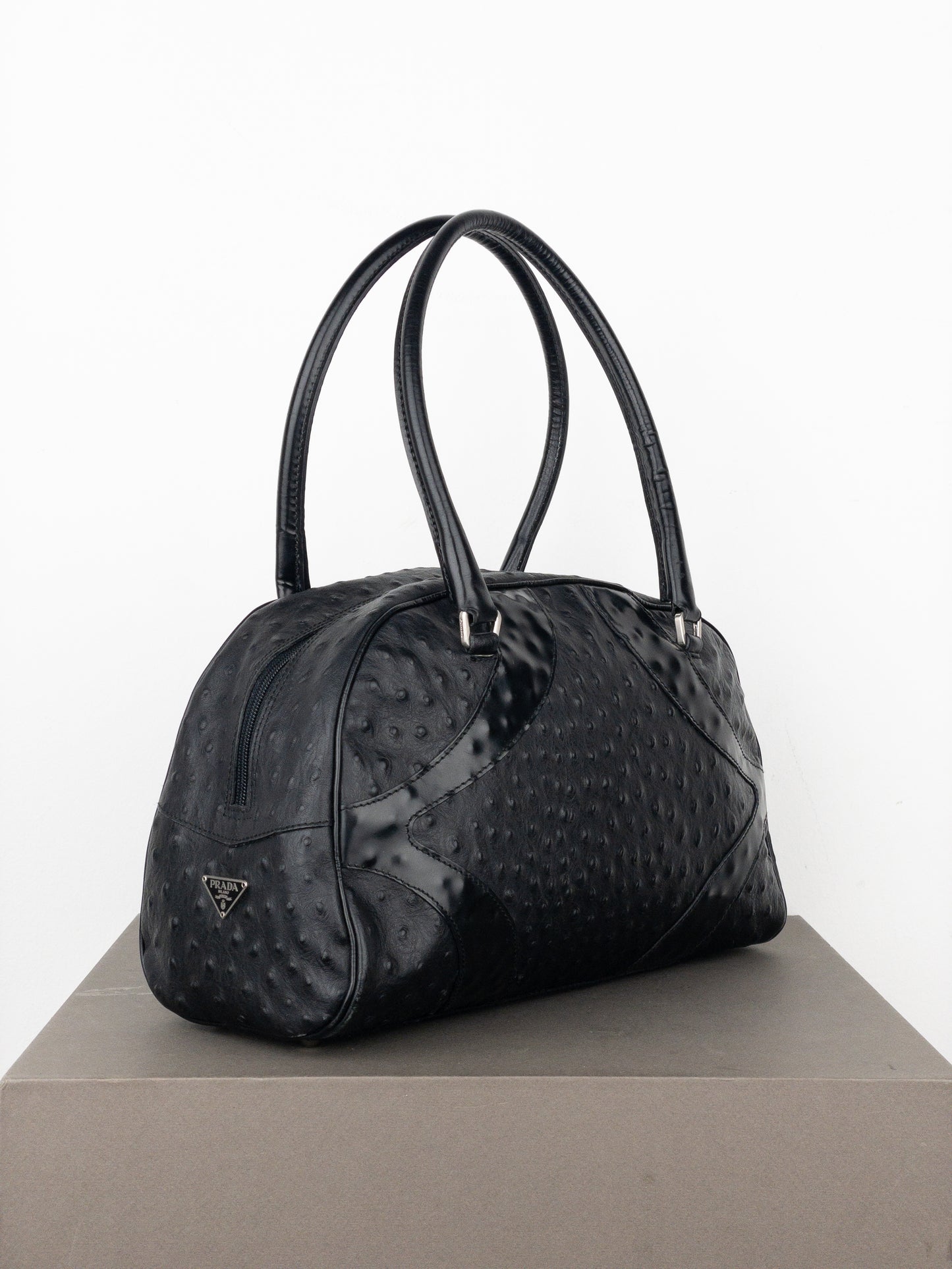 Prada SS00 Ostrich Leather Bowling Shoulder Bag