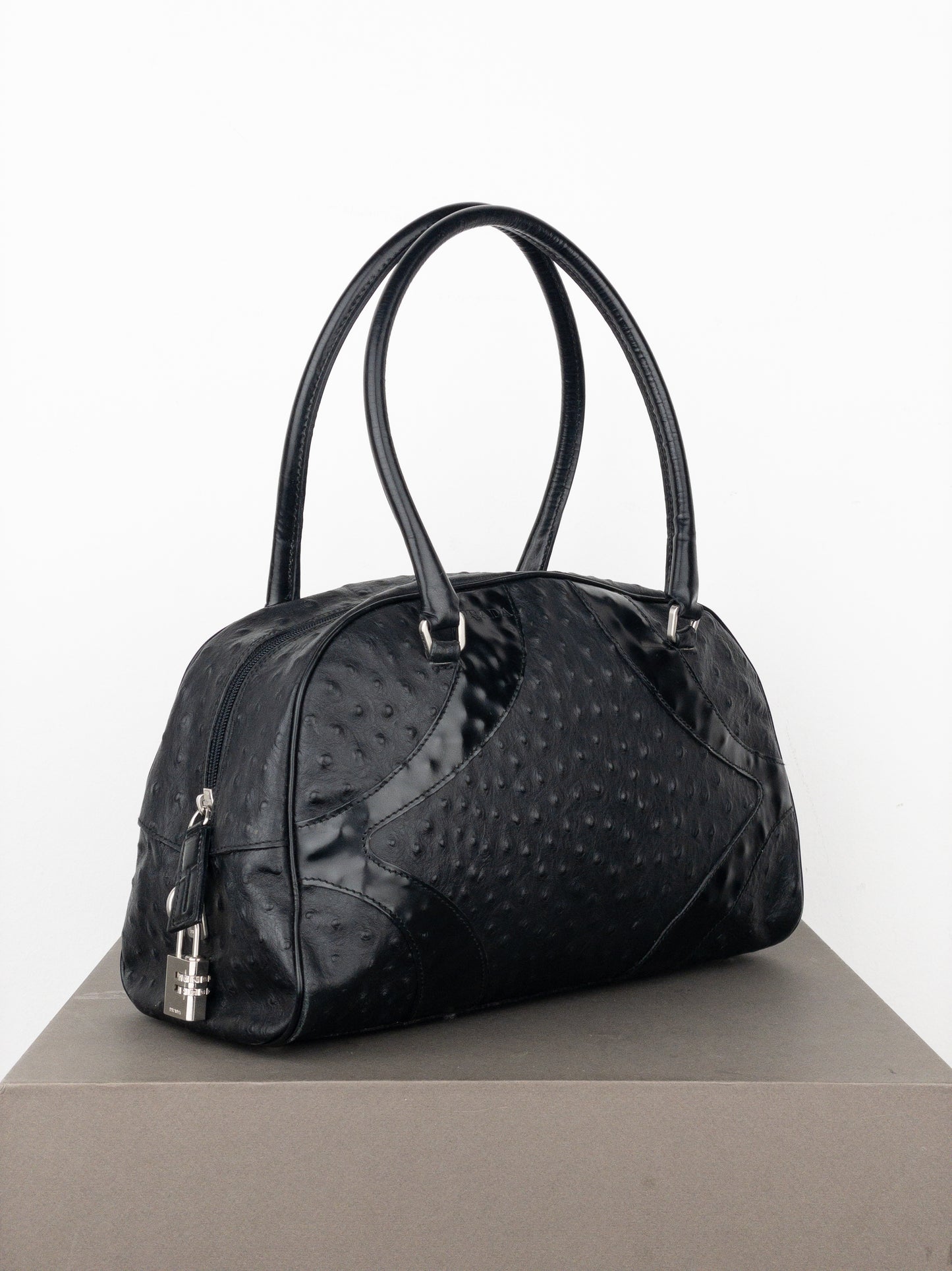 Prada SS00 Ostrich Leather Bowling Shoulder Bag