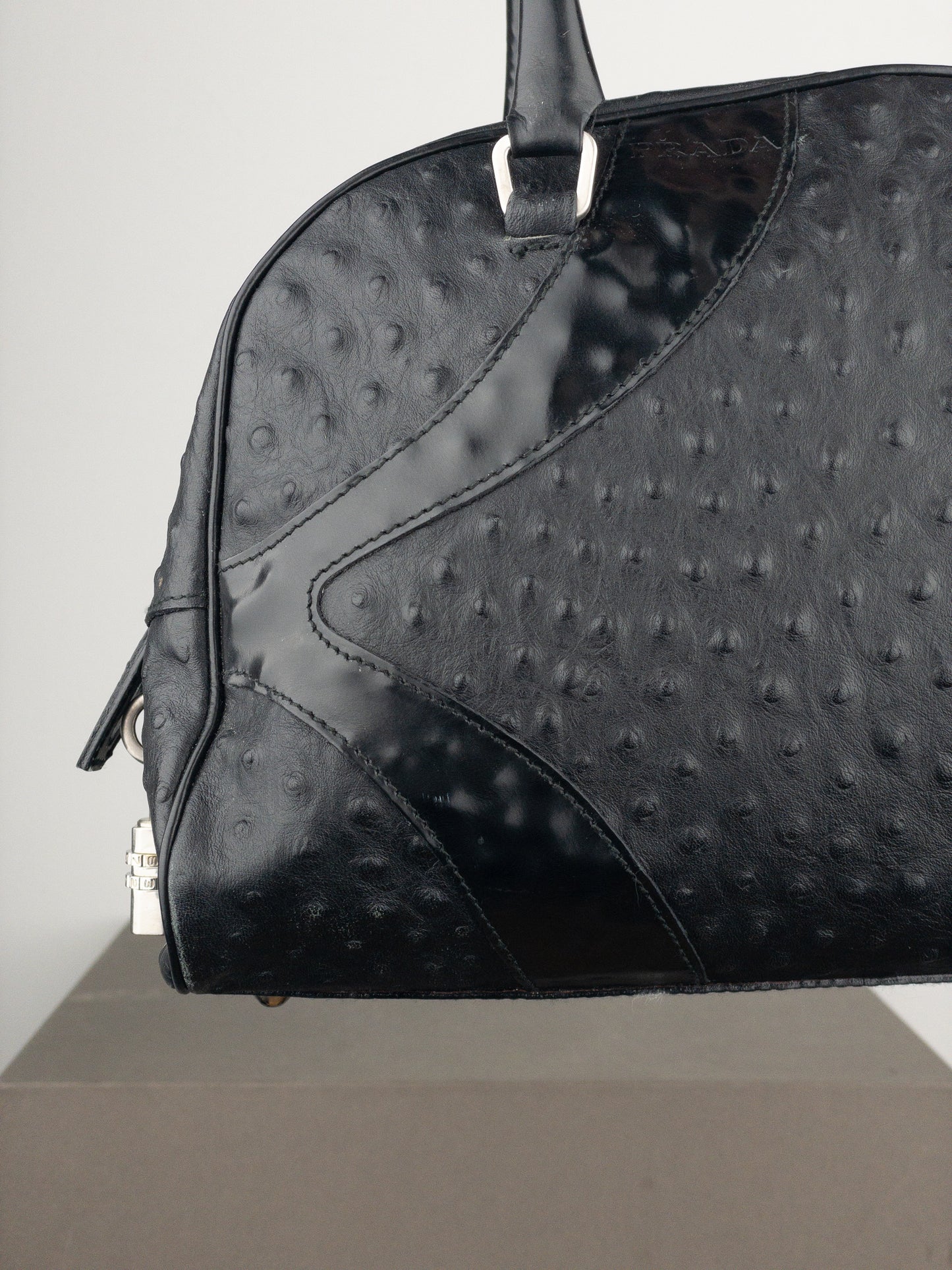 Prada SS00 Ostrich Leather Bowling Shoulder Bag