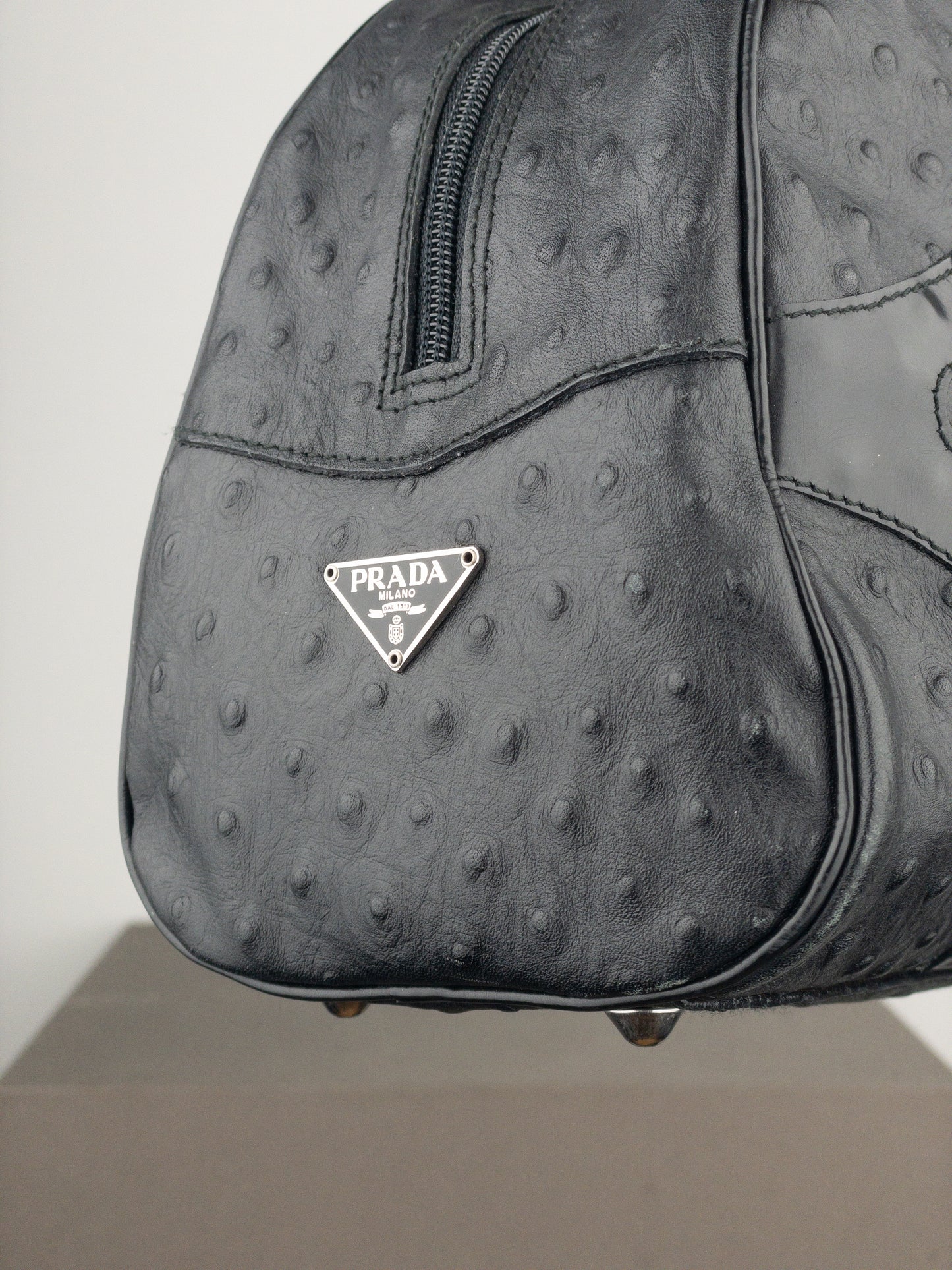 Prada SS00 Ostrich Leather Bowling Shoulder Bag
