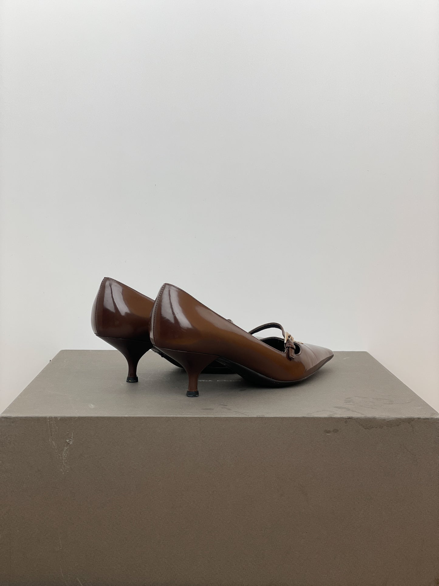 Prada 2000s Pointed Toe Mary Jane Logo Kitten Heels