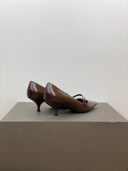 Prada 2000s Pointed Toe Mary Jane Logo Kitten Heels