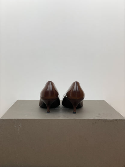 Prada 2000s Pointed Toe Mary Jane Logo Kitten Heels