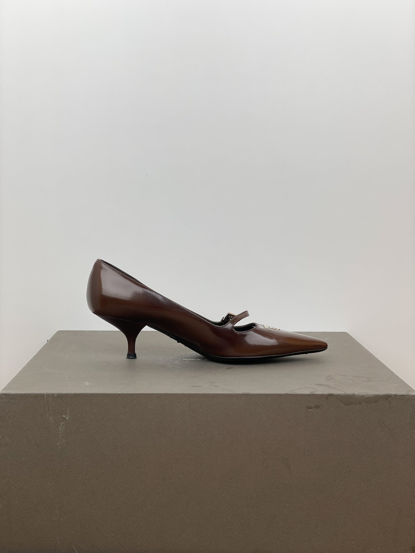 Prada 2000s Pointed Toe Mary Jane Logo Kitten Heels