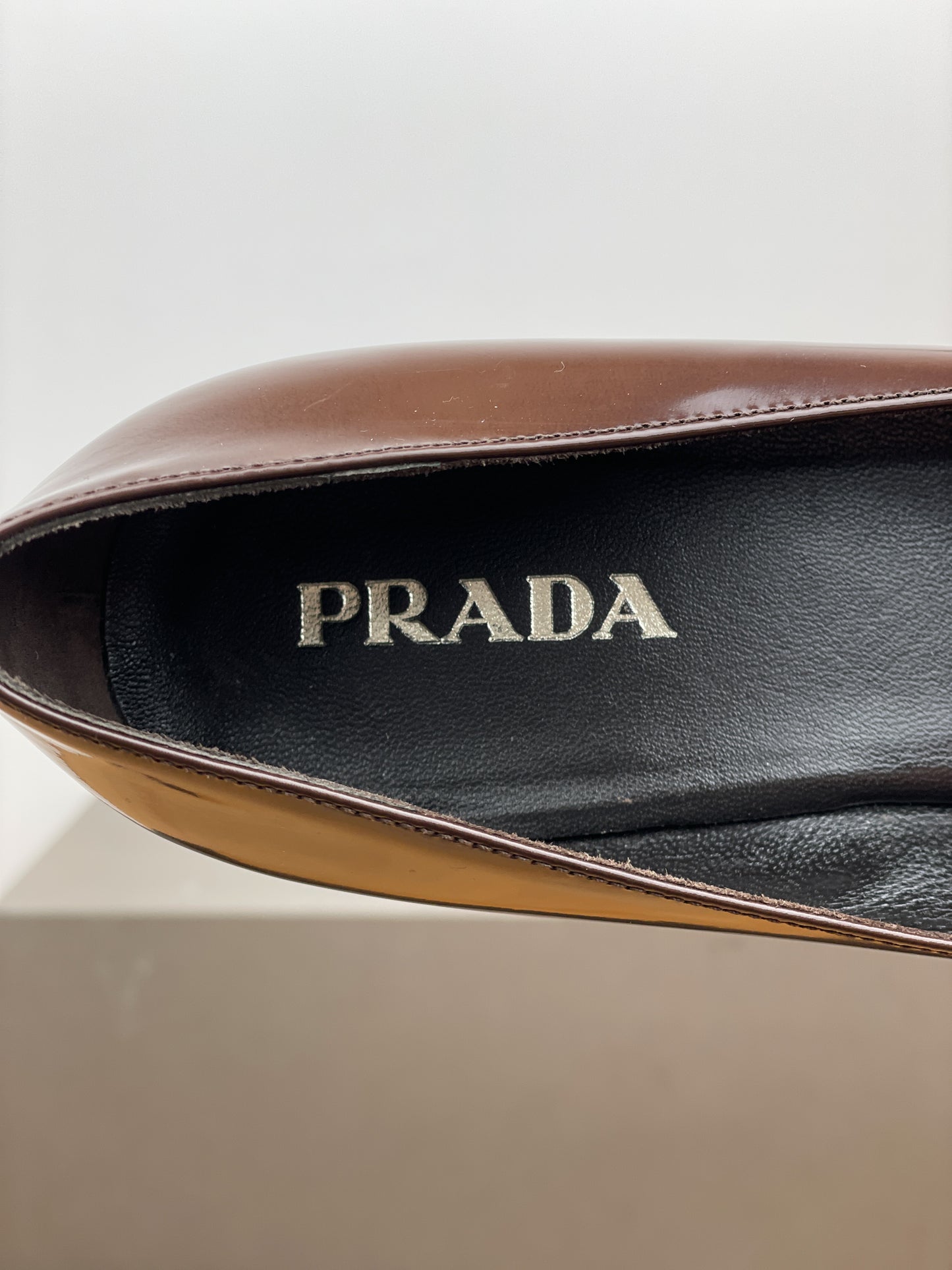 Prada 2000s Pointed Toe Mary Jane Logo Kitten Heels