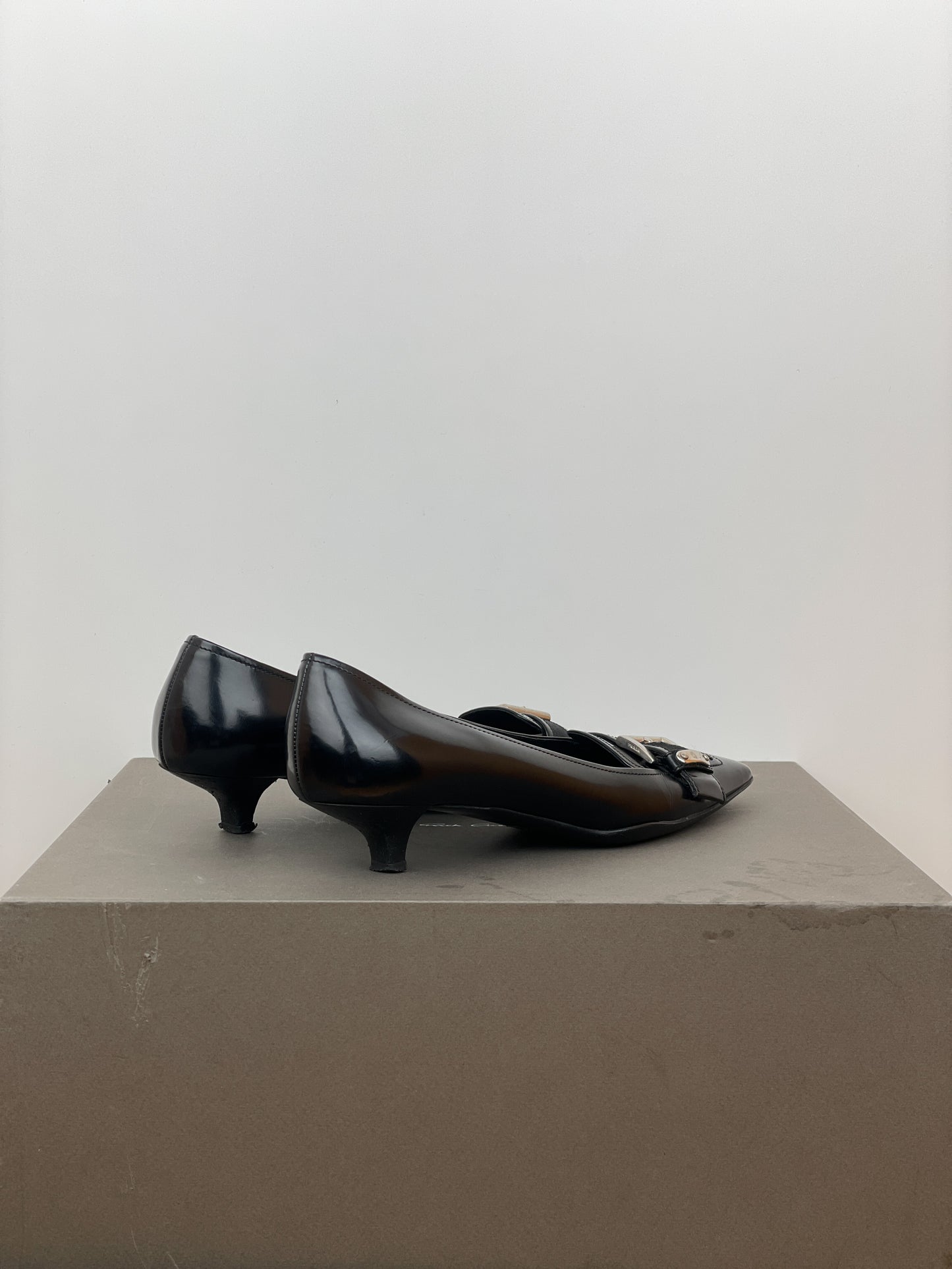 Prada 2000s Square-Toe Buckle-Strap Loafer Kitten Heels