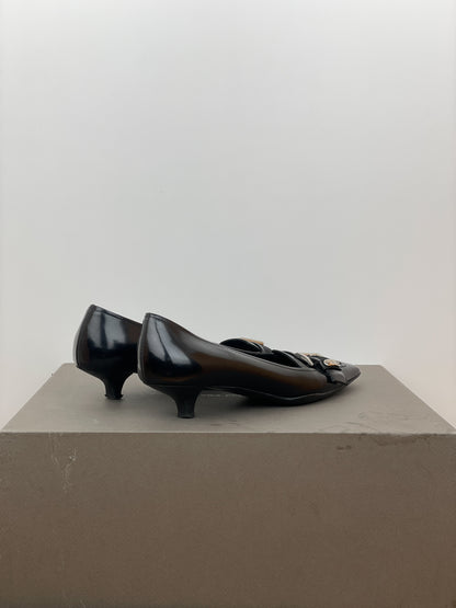 Prada 2000s Square-Toe Buckle-Strap Loafer Kitten Heels