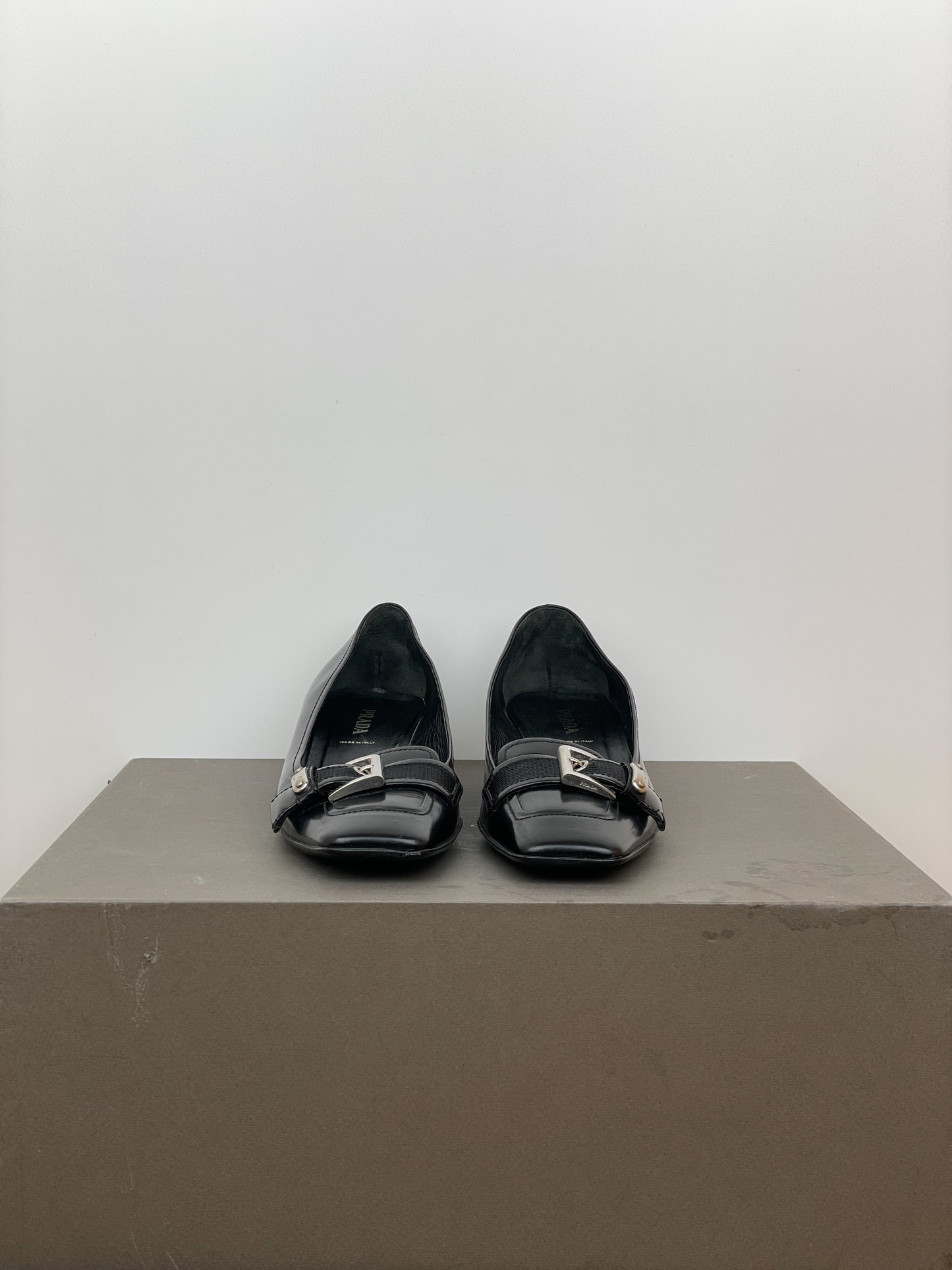 Prada 2000s Square-Toe Buckle-Strap Loafer Kitten Heels
