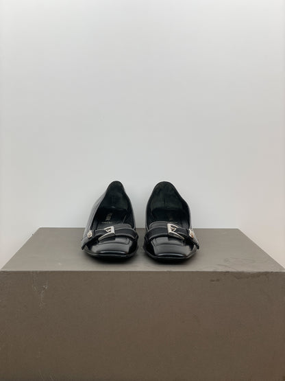Prada 2000s Square-Toe Buckle-Strap Loafer Kitten Heels