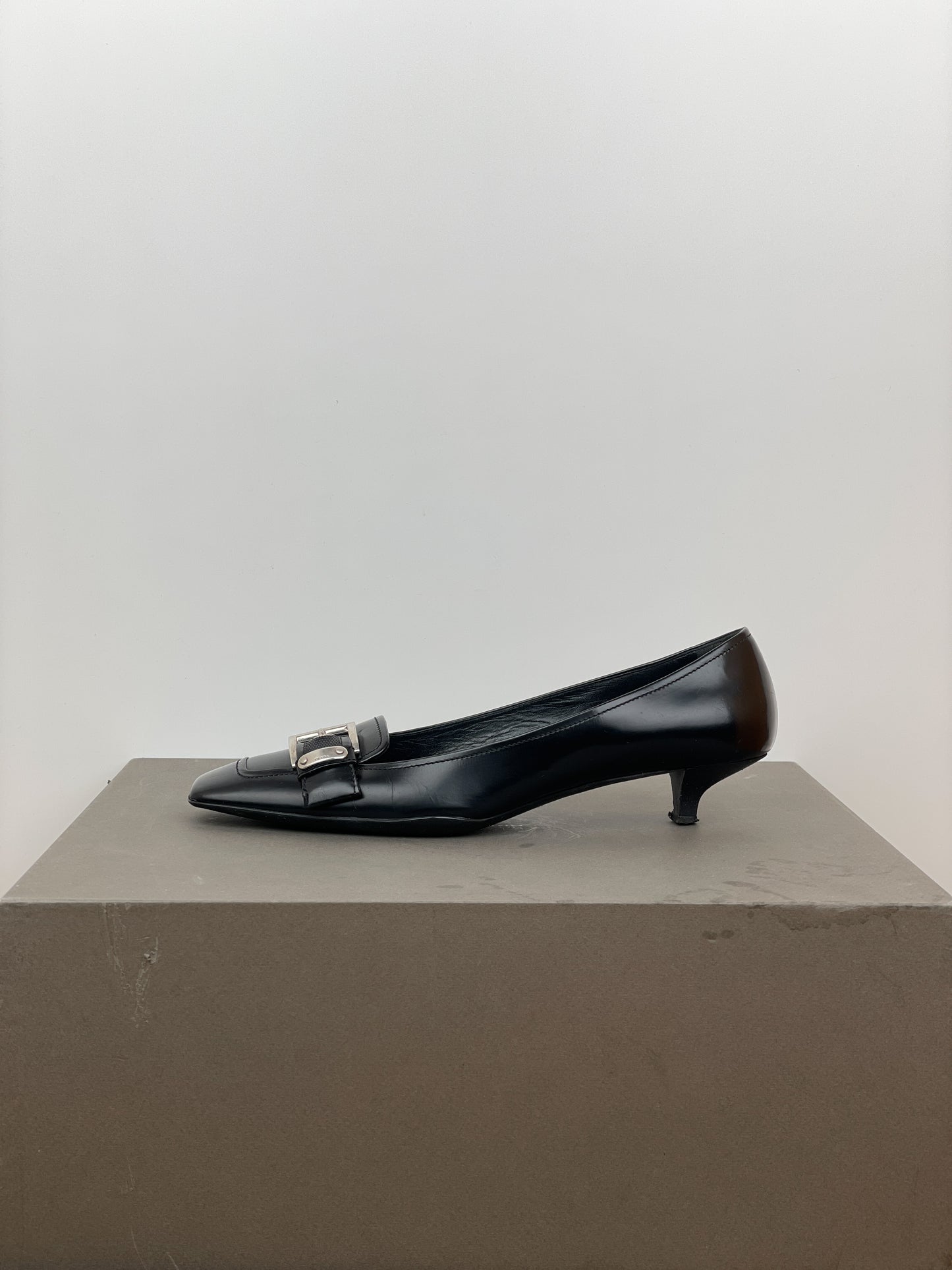 Prada 2000s Square-Toe Buckle-Strap Loafer Kitten Heels