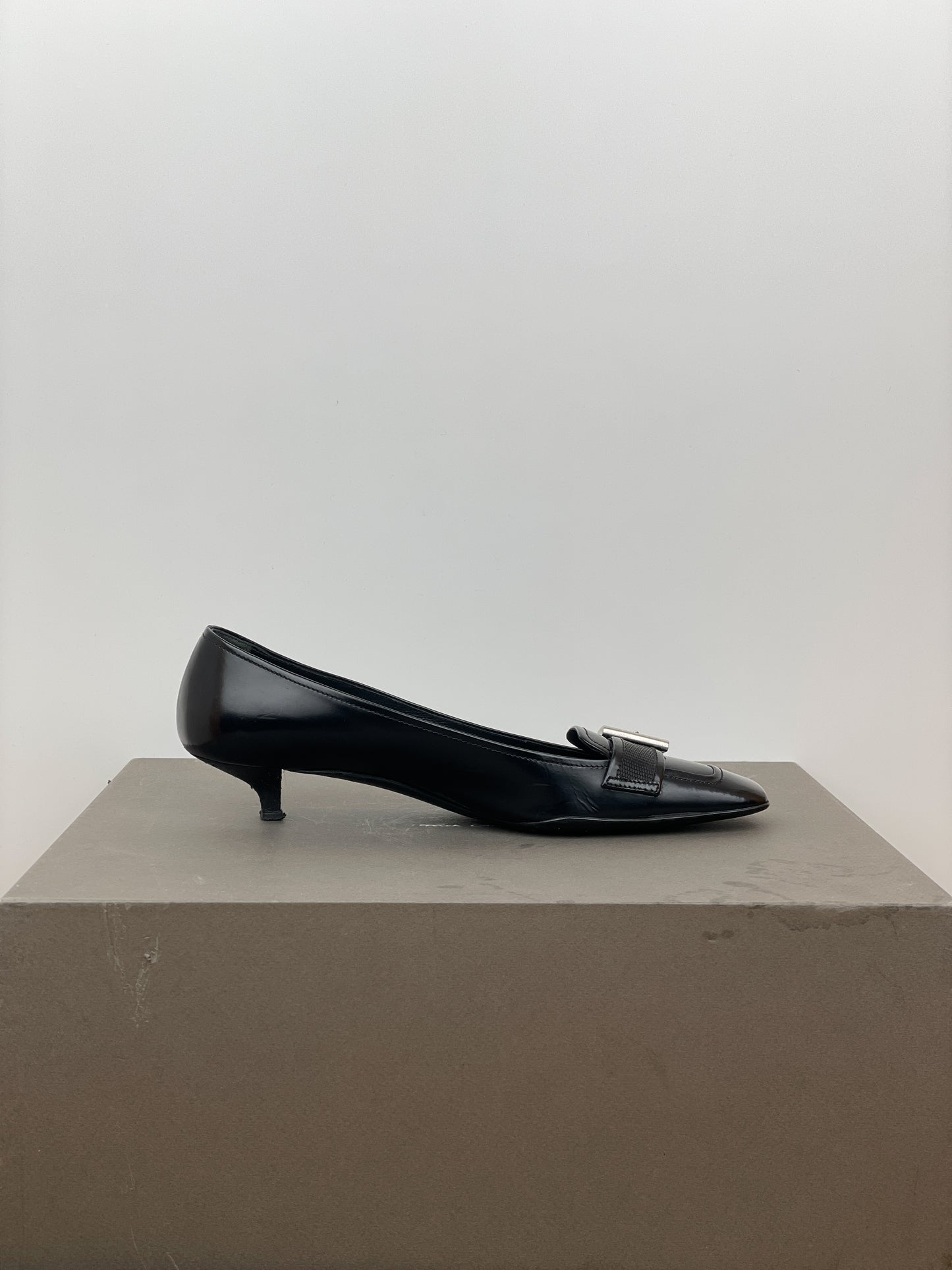 Prada 2000s Square-Toe Buckle-Strap Loafer Kitten Heels